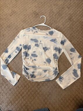 Long Sleeve White & Blue Tie-Dye Women’s Top